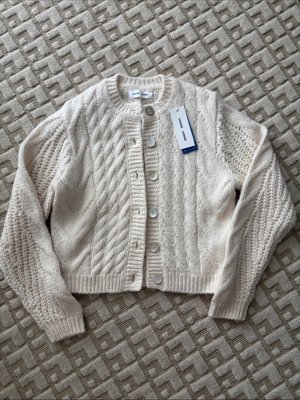 NWT Samsøe Samsøe Molli Cream Cable Knit Button-Up Cardigan Size L